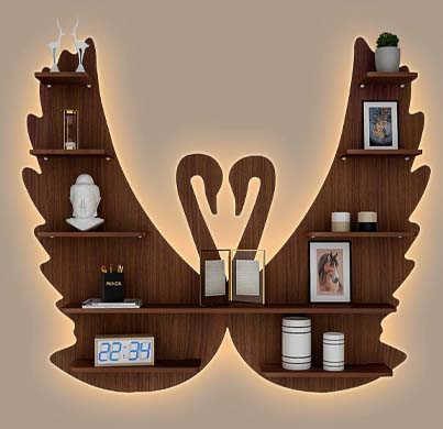 Loving Swan Backlit Designer Wooden Wall Shelf